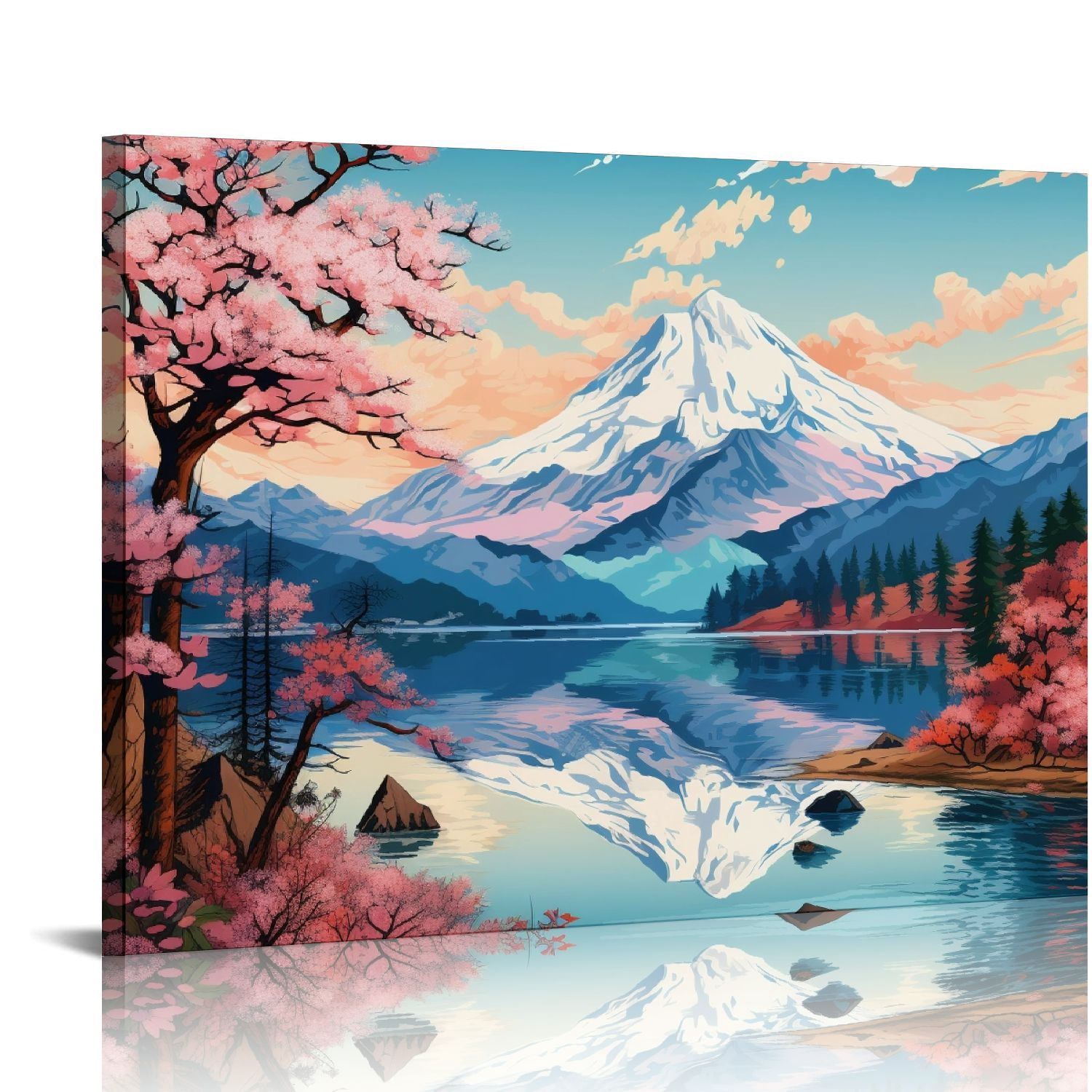 Wuche Aibonnly Wall Art Canvas Painting Cherry Blossoms Mount Fuji 1 ...