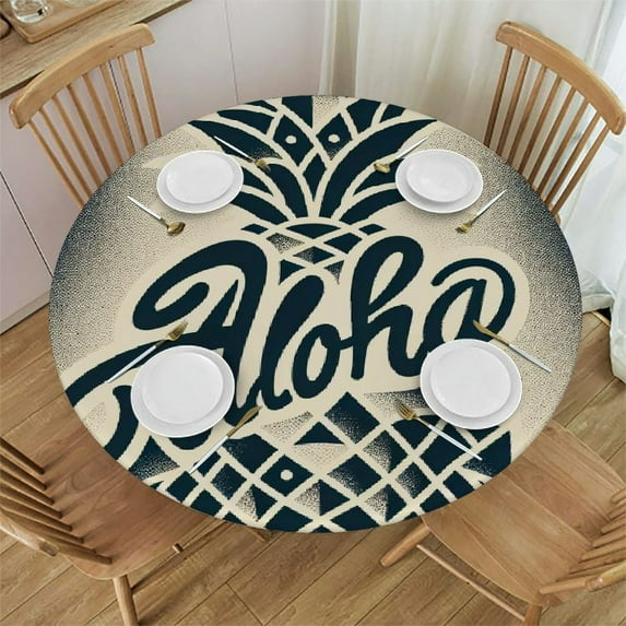 PIKWEEK Aloha Pineapple Aloha Tropical Fruit Hawaii Healthy Organic Doodle Vitamin Ananas Food Tablecloth Round Table Cover White