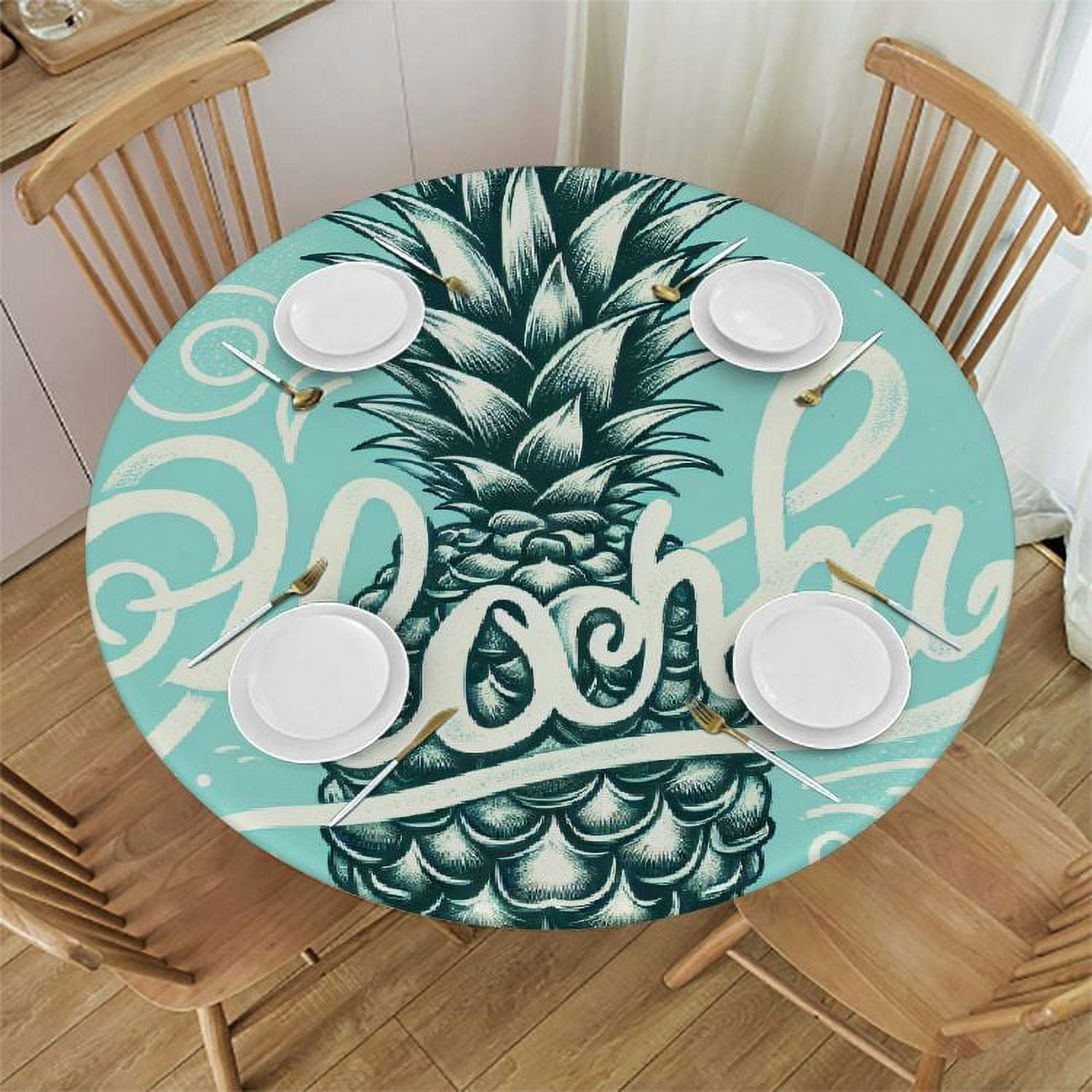 PIKWEEK Aloha Pineapple Pattern Square Decorative Tablecloth White