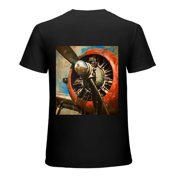 Wuche Art retro airplane propeller poster airplane engine painting, design shirt, art display, outer space T-shirt gift casual breathable men, women, boys and girls Black