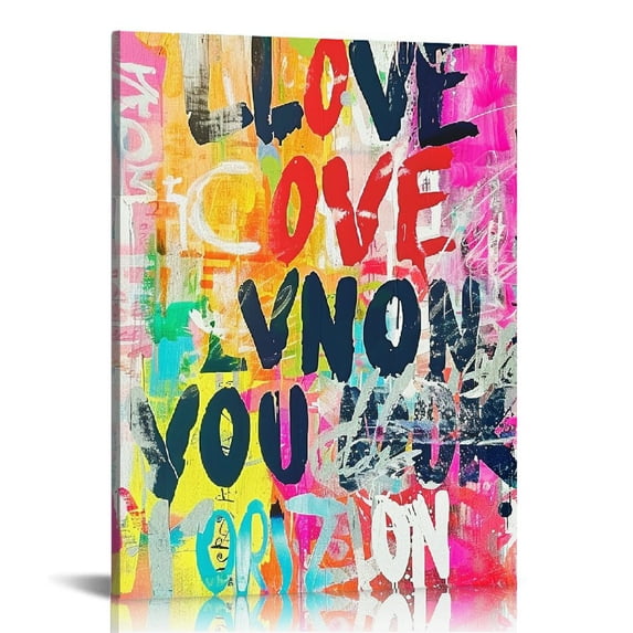 PIKWEEK Banksy Canvas Wall Art Colorful Graffiti Wall Art Street Pop Art Trendy Wall Decor Abstract Love Painting Artwork Pink Wall Decorations Kitchen Yellow Pictures for Bedroom Living Room