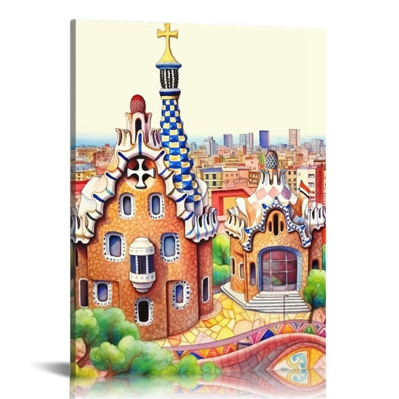 PIKWEEK Barcelona Spain Art Print Europe Wall Art Barcelona Spain Poster Print of My Watercolor Painting Paper Print & Stretched Canvas Print 12x16 in