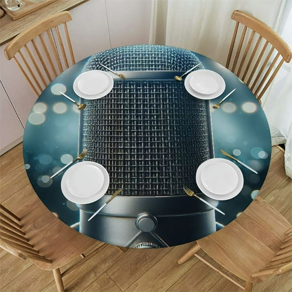 PIKWEEK Basketball Round Fitted Tablecloth Fitted Table Cloth for Round Table Waterproof Wipeable Round Elastic Table Cloth Circular Table Cover with Elastic Edge