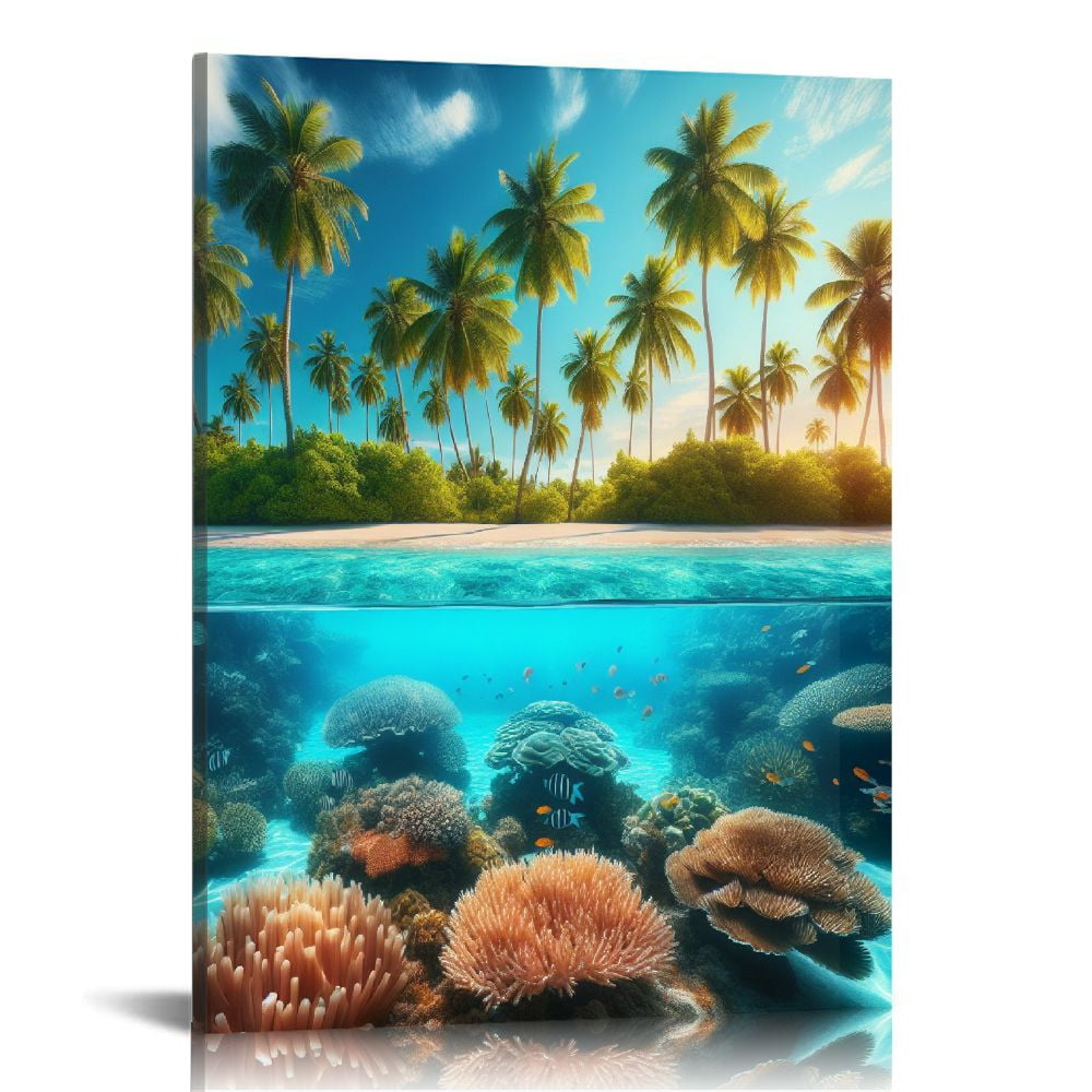 PIKWEEK Beach Canvas Wall Art Ocean Themed Bedroom Decor Palm Tree ...