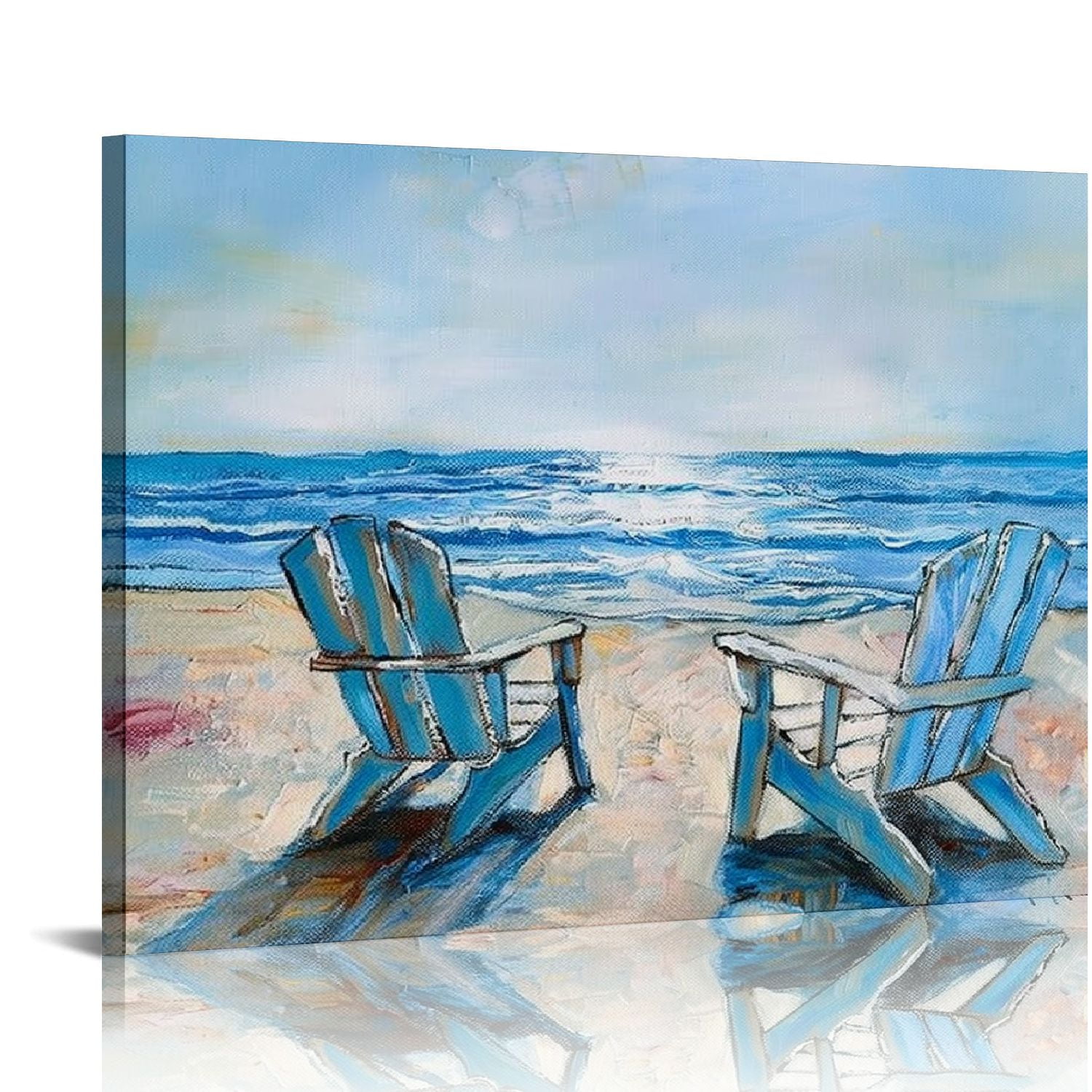 PIKWEEK Beach Chair Canvas Wall Art Blue Ocean Painting for Living Room Decor 16*12inch/20