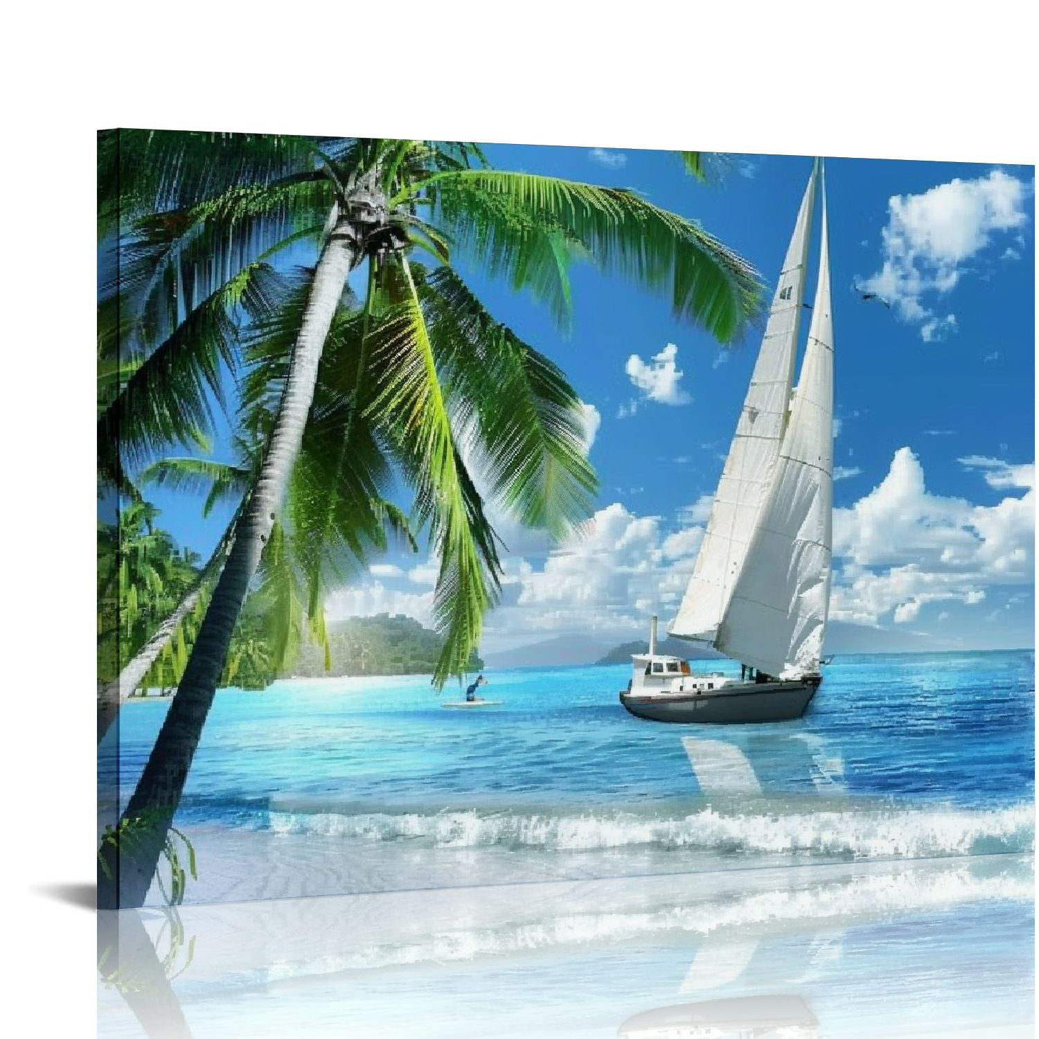 PIKWEEK Beach Painting Blue Summer Ocean Picture Canvas Wall Art ...