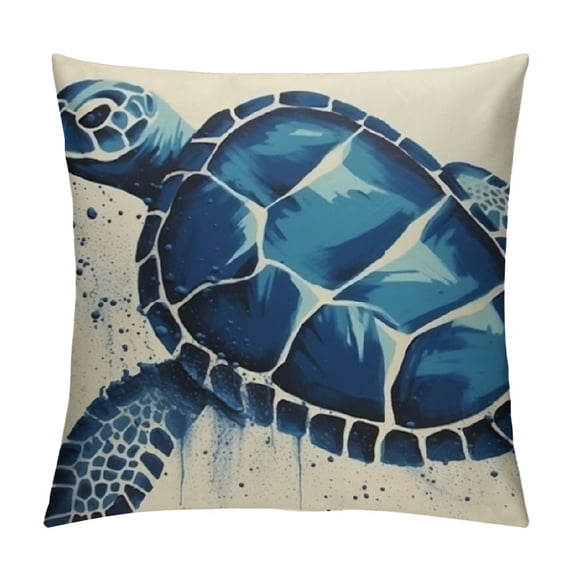 PIKWEEK Beach Room Decor Pillow Covers Nautical Coastal Sea Turtle Throw Pillowcase Blue Beige Square Pillow Covers for Living Room Car Outdoor