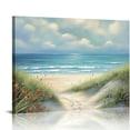 thumbnail image 1 of PIKWEEK Beach Wall Art Canvas Coastal Beach Canvas Prints Coastal Paintings Seascape Pictures Beach Pathway Posters Artworks Decor Seaside Fence Seascape Photo on Canvas 20x16in, 1 of 4