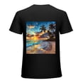 thumbnail image 1 of Wuche Beach sunset palm coconut tree, shirt design art display, T-shirt children's gift casual breathable men, women, boys and girls Black, 1 of 4