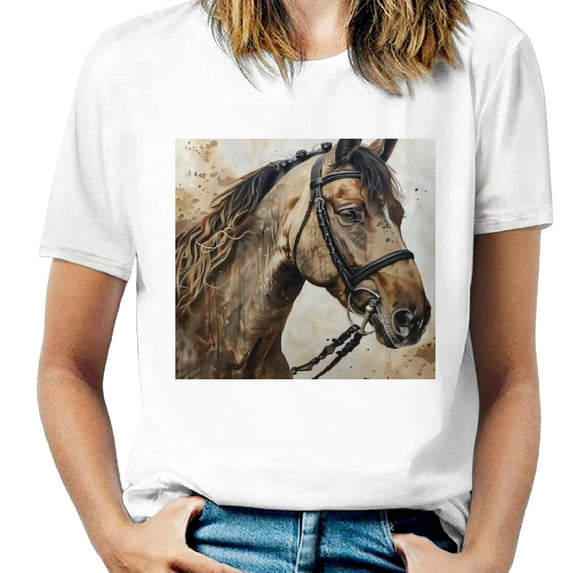 PIKWEEK Beautiful horse pattern casual short sleeved men's and women's spring/summer casual top T-shirt, pure cotton short sleeved, click to choose size