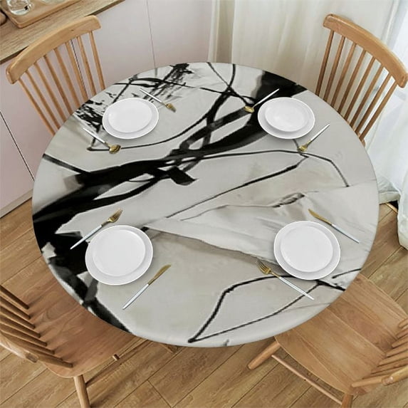 PIKWEEK Black And Beige Abstract Neutral Abstract Prints Abstract Minimalist Abstract Line Tablecloth White
