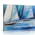 thumbnail image 1 of PIKWEEK  Blue Abstract Wall Art Canvas Teal Ocean Sailboat Picture Modern Turquoise Coastal Nautical Painting, Extra Large Framed Textured Artwork for Living Room Bedroom Home Wall Decor 20x16in, 1 of 4