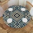 thumbnail image 1 of PIKWEEK Blue Beige Geometric Round Tablecloth Fitted Table Cover, Elastic Tablecloths Waterproof Outdoor Indoor Stretch Cloth Tablecover for Dinner, Party, Shower, Modern Abstract Creative Leaves, 1 of 7