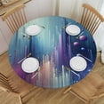 thumbnail image 1 of PIKWEEK  Blue Botanical Round Tablecloth, Fitted Table Cover with Elastic for  Round Tables, Watercolor Spring Floral Oil Painting Elegant Table Cloth Outdoor Indoor Party Waterproof Tablecloths, 1 of 7
