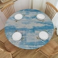 thumbnail image 1 of PIKWEEK  Blue Coastal Nautical Round Tablecloth, Fitted Table Cover with Elastic for  Round Tables, Summer Beach Starfish Wooden Table Cloth Outdoor Indoor Dinning Party Waterproof Tablecloths, 1 of 7