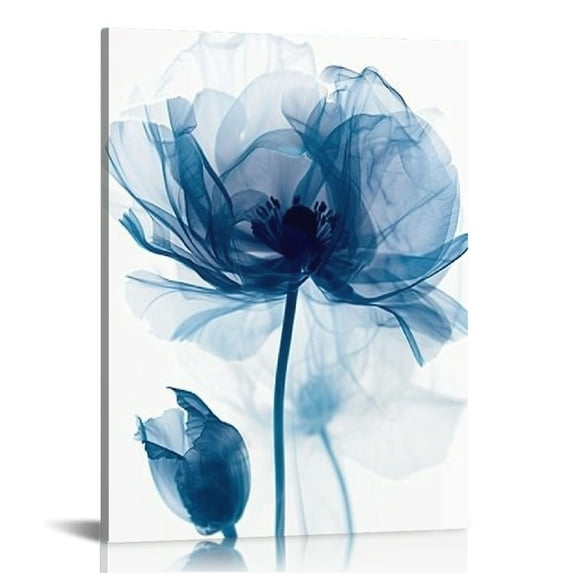 PIKWEEK Blue Flickering Flower Canvas Wall Art Rose Floral Modern Painting Wall Decor Abstract Colorful Still Life Picture Prints Artwork for Home Bathroom Bedroom Living Room 16x20 in