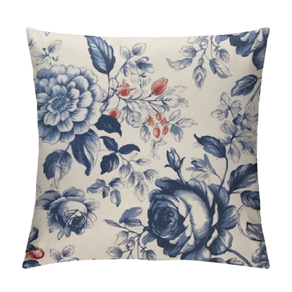 Wuche Blue Floral Pillow Covers Vintage Flower Blue White Decorative Throw Pillow Covers Chinoiserie Pillowcases Square Cushion Covers For Couch Bed Sofa Chair Car Decor