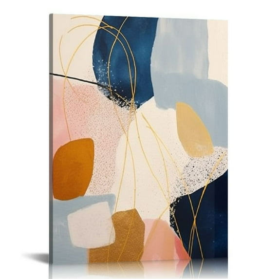 PIKWEEK Boho Abstract Wall Art, Mid Century Modern Wall Decor for Living Room, Minimalist Wall Art Prints, Boho Wall Decor for bedroom, Aesthetic Posters, Gold Blue Art Office
