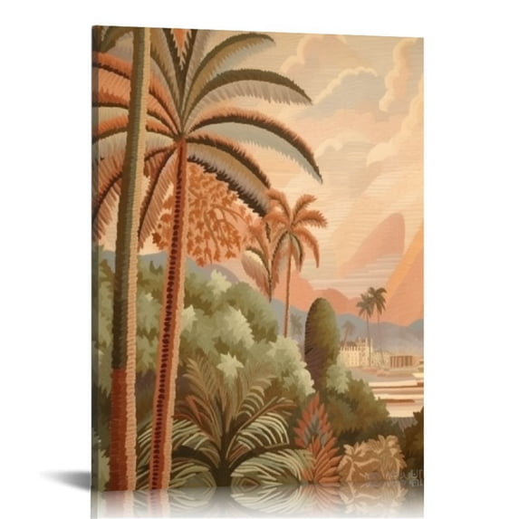 PIKWEEK Boho wall art Palm tree wall art Vintage canvas wall Tropical plant abstract paintings canvas wall print Nordic home decor living room Bedroom Best gift for family ready to hang. 12x16 in