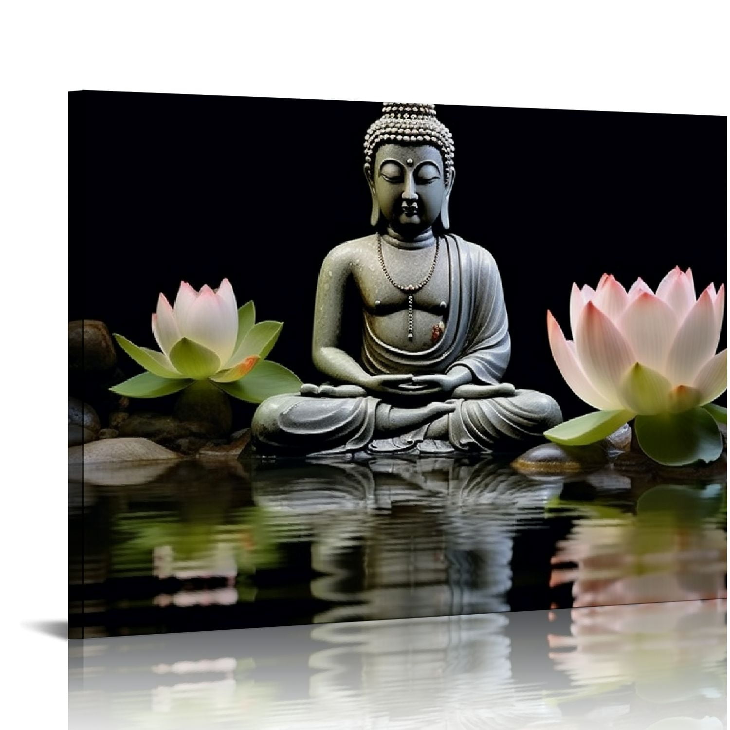 PIKWEEK Buddha Canvas Wall Art Lotus Flowers Zen Stone Pictures Spa ...