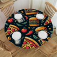 thumbnail image 1 of PIKWEEK Burgers Elastic Edged Fitted Table CoverRound Hemmed Tablecloth, Fries for Home Kitchen Dining Room, 1 of 7