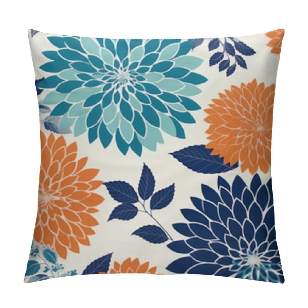 PIKWEEK Burnt Orange Navy Blue Teal Pillow Covers,Modern Geometric Dahlia Decorative Throw