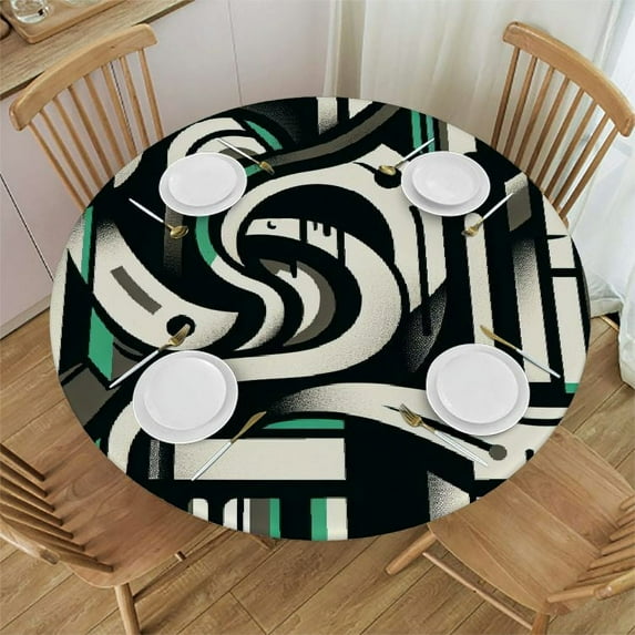 PIKWEEK Cactus Round Elastic Tablecloth, Elastic Edged Polyester Table Cover, for Home Kitchen Dining Room