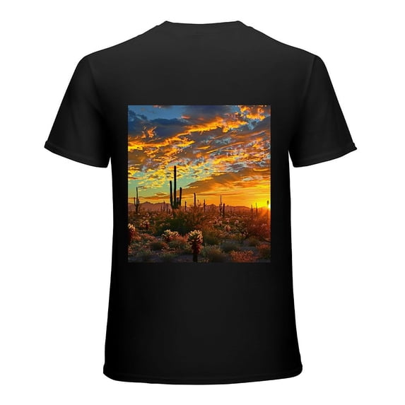 PIKWEEK Cactus plant landscape, design shirt, artistic display, T-shirt lover gift casual breathable men, women, boys, girls, children Black