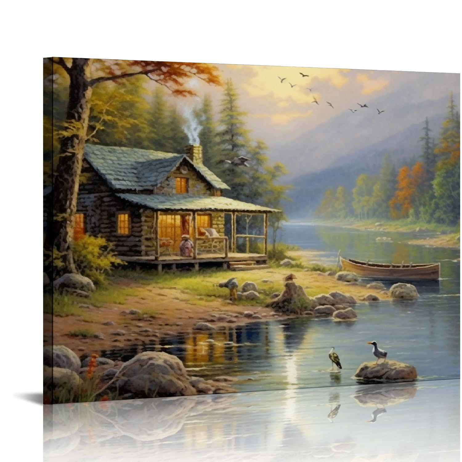 PIKWEEK Canvas Painting - Pictures Farmhouse Mountain Lake Nature Wall ...