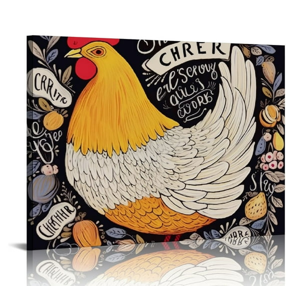 PIKWEEK Chicken Art Rooster Art Yellow Wall Art Fried Chicken Recipe Nana's Fried Chicken Kitchen Artwork Quotes Art for Kitchen Gift for Popeye's Spicy Chicken Sandwich Lover 16x12in
