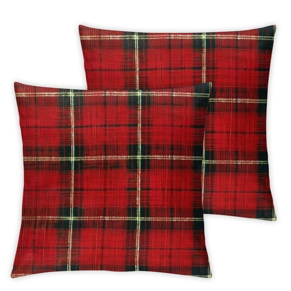PIKWEEK  Christmas Scottish Tartan Plaid Throw Pillow Covers Farmhouse Classic Decorative Square Cushion Cases for Home Decor Sofa Couch  , Various Sizes, Set of 2 White
