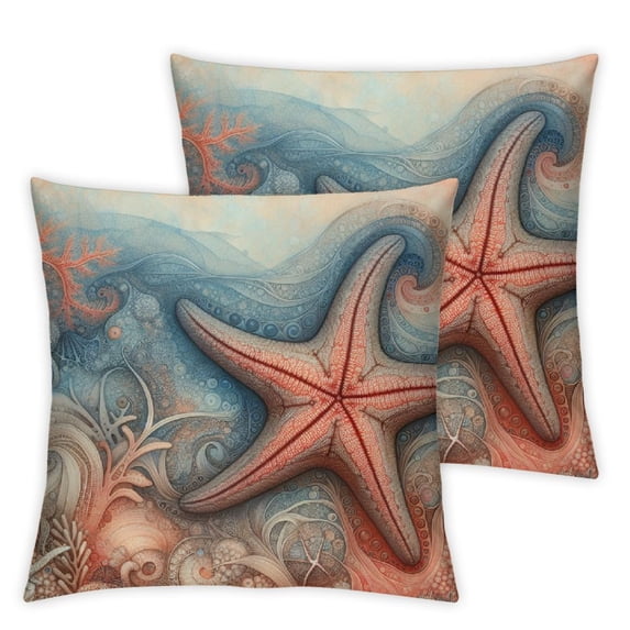 Wuche Coastal Beach Throw Pillow Covers 18 x 18 Inch Set of 2 Seahorse Starfish Shell Ocean Blue Decorative Pillows Case Soft Velvet Outdoor Cushion Covers for Couch Multiple specifications