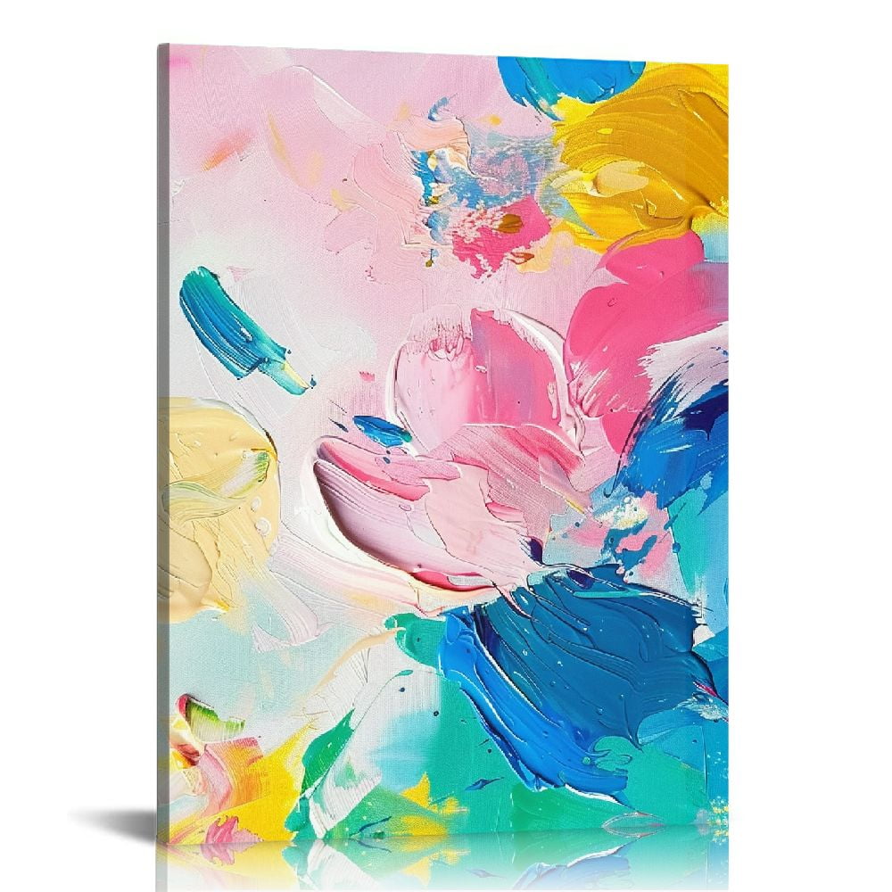 PIKWEEK Colorful Abstract Canvas Wall Art Pink Blue Abstract Painting