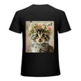 thumbnail image 1 of Wuche Colorful animal art cute cat wearing garland, designed shirt, artistic display, T-shirt lover gift casual breathable men, women, boys, girls, children Black, 1 of 4
