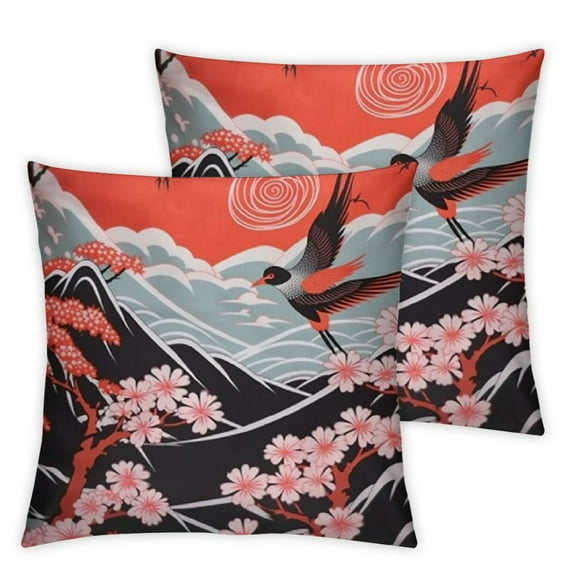 Wuche Crane Pillow Covers Set Of 2 Japanese Style Throw Pillow Covers Cherry Blossoms Pattern Cushion Covers For Adult Women Girl Japanese Traditional Pattern Decorative Accent Pillow Cases