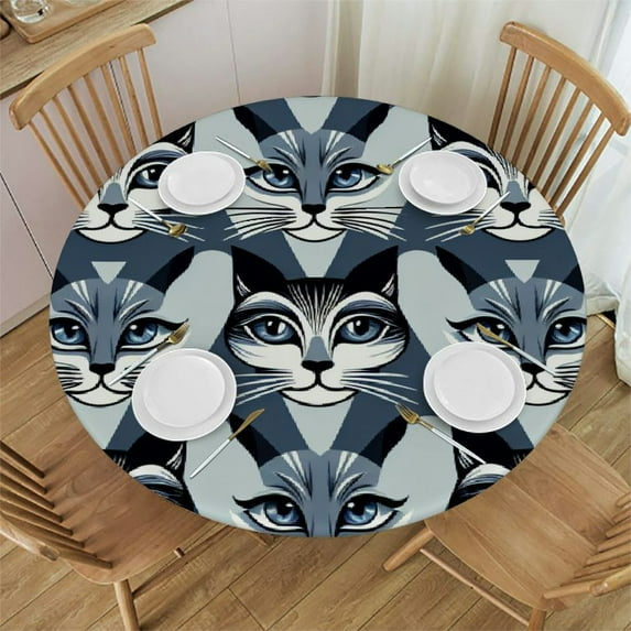 PIKWEEK Cute Cartoon Animals Round Elastic Tablecloth, Elastic Edged Polyester Table Cover, for Dining Room Kitchen Birthday Party and Outdoor Use