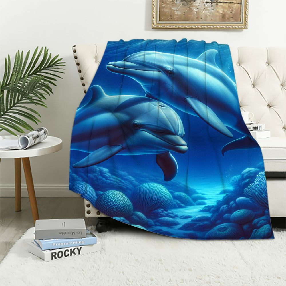 PIKWEEK Cute Dolphin Throw Blanket Twin Dolphin Sherpa Blanket for