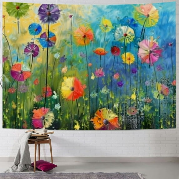PIKWEEK Dandelion Tapestry, Watercolor Abstract Floral Arrangement with Botany Inspirations Nature, Wide Wall Hanging for Bedroom Living Room Dorm Painting