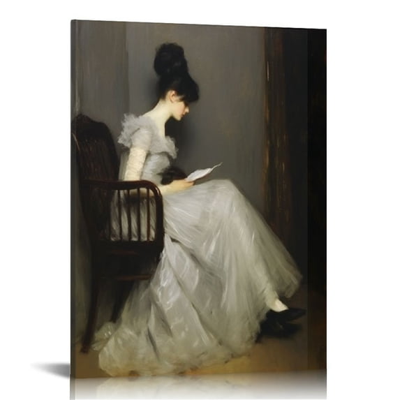 PIKWEEK Dark Academia Room Decor Vintage Aesthetics An Elegant Woman is Reading A Book Canvas Wall Art, Mid-Century Light Academia Decor Oil Painting for Dorm Bedroom Living Room 12x16 in