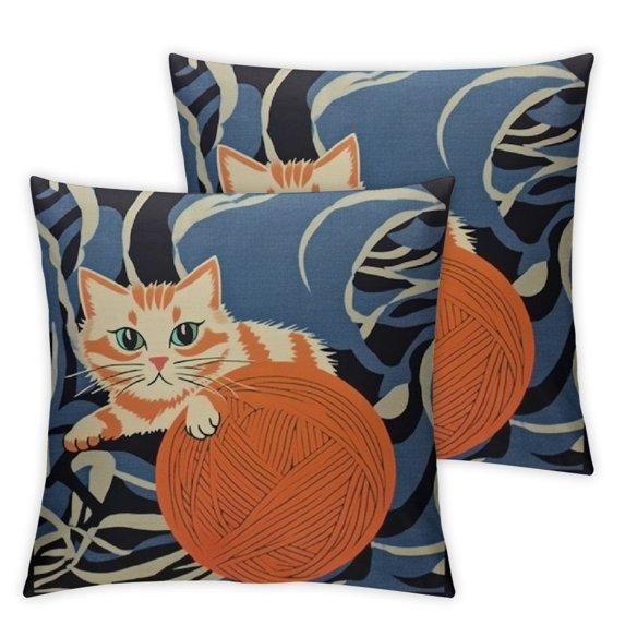 PIKWEEK Decor Pillow Cover Cat Pillow Cover Autumn Throw Decorations Square Cushion Case for Farmhouse Couch,Blue with Cat 2pc
