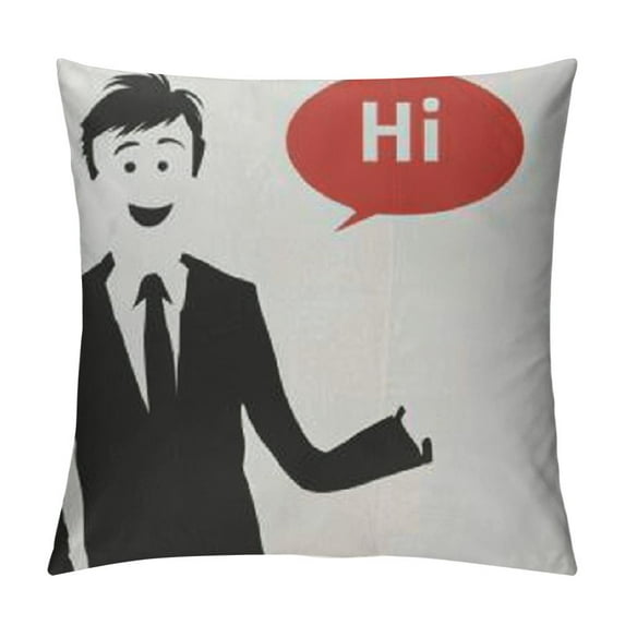 Wuche Decorative Throw Pillow Covers 18 x 18 Set of 2 Cute Standing and Greeting Flat and White People Cartoon Hello Black Boy Bubble for Bedroom Multiple specifications