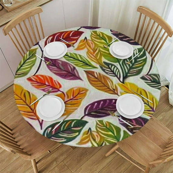 PIKWEEK Dust-Proof Tablecloth Leaves Round Fitted Table Cloth Multicolor Coffee Table Cover Fabric Small Round Table Cloths for Wedding/Banquet/Restaurant/Party