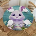 thumbnail image 1 of PIKWEEK Easter Bunny Colorful Eggs, Elastic Fitted Edged Round Tablecloth Fade Resistant Anti-Shrink Table Cloth Washable Table Cover for Indoor or Outdoor and Anywhere You Wanna use it White, 1 of 7