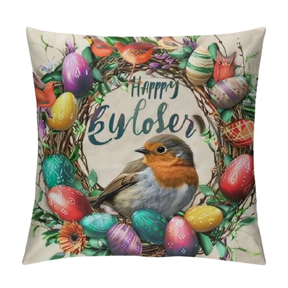 Wuche Easter Pillow Case Rabbit Bunnies with Eggs Canvas Pillow Cover, Spring Season's Sofa Bed Throw Cushion Cover Decoration