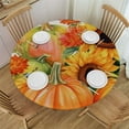 thumbnail image 1 of Wuche  Fall Pumpkin Sunflower Thanksgiving Autumn Elastic Fitted Edged Round Tablecloth Fade Resistant Anti-Shrink Table Cloth Washable Table Cover for Indoor Party Picnic Dinner Decor White, 1 of 7