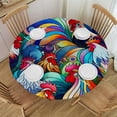 thumbnail image 1 of PIKWEEK Family Roosters Painting Round Fitted Tablecloth Elastic Edge Waterproof Oil-Proof Table Cover Stain-Resistant Table Cloth Fits Round Tables, 1 of 7