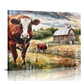 thumbnail image 1 of PIKWEEK Farmhouse Country Landscape Wall Art Watercolor Barn Truck Pictures Kitchen Red Decor Highland Cow Farm Animals Canvas Painting Rustic Western Artwork for Living Room Cabin 16*12inch/20*16inch, 1 of 6