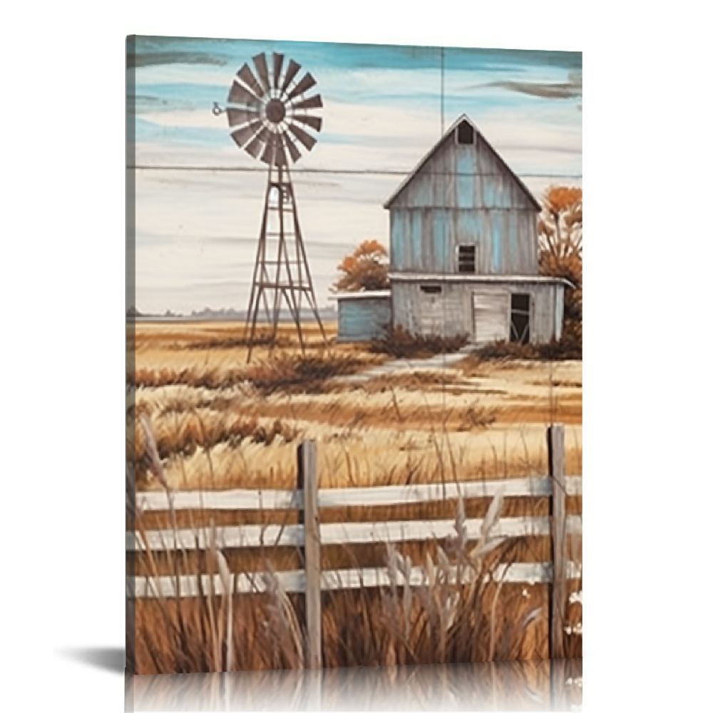 PIKWEEK Farmhouse Decor Wall Art Pictures- Teal Barn Canvas Arts Rustic ...