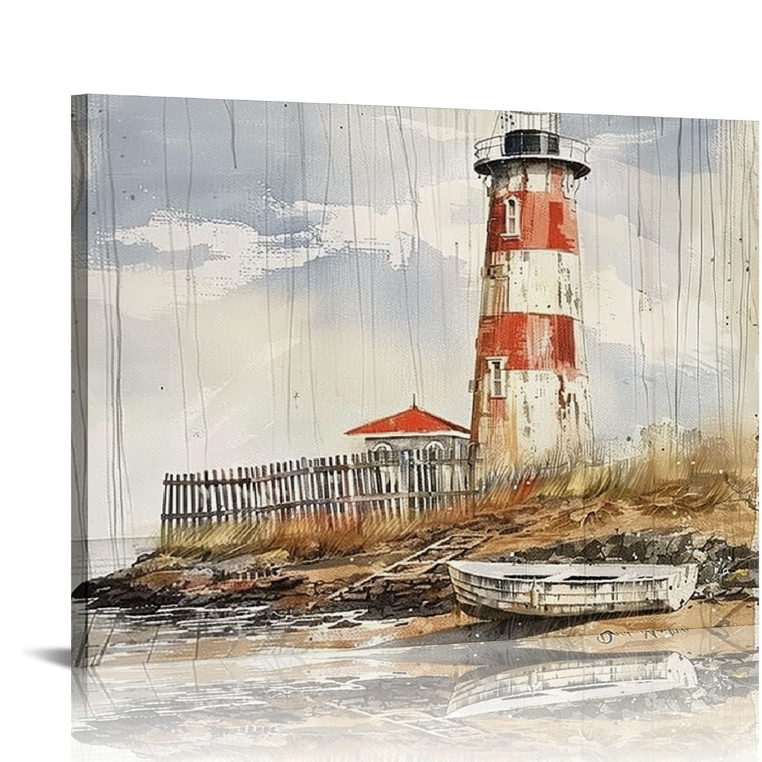 PIKWEEK Farmhouse Lighthouse Canvas Wall Art, Red and White Old ... - Farmhouse Kitchen Decor With Lighthouse