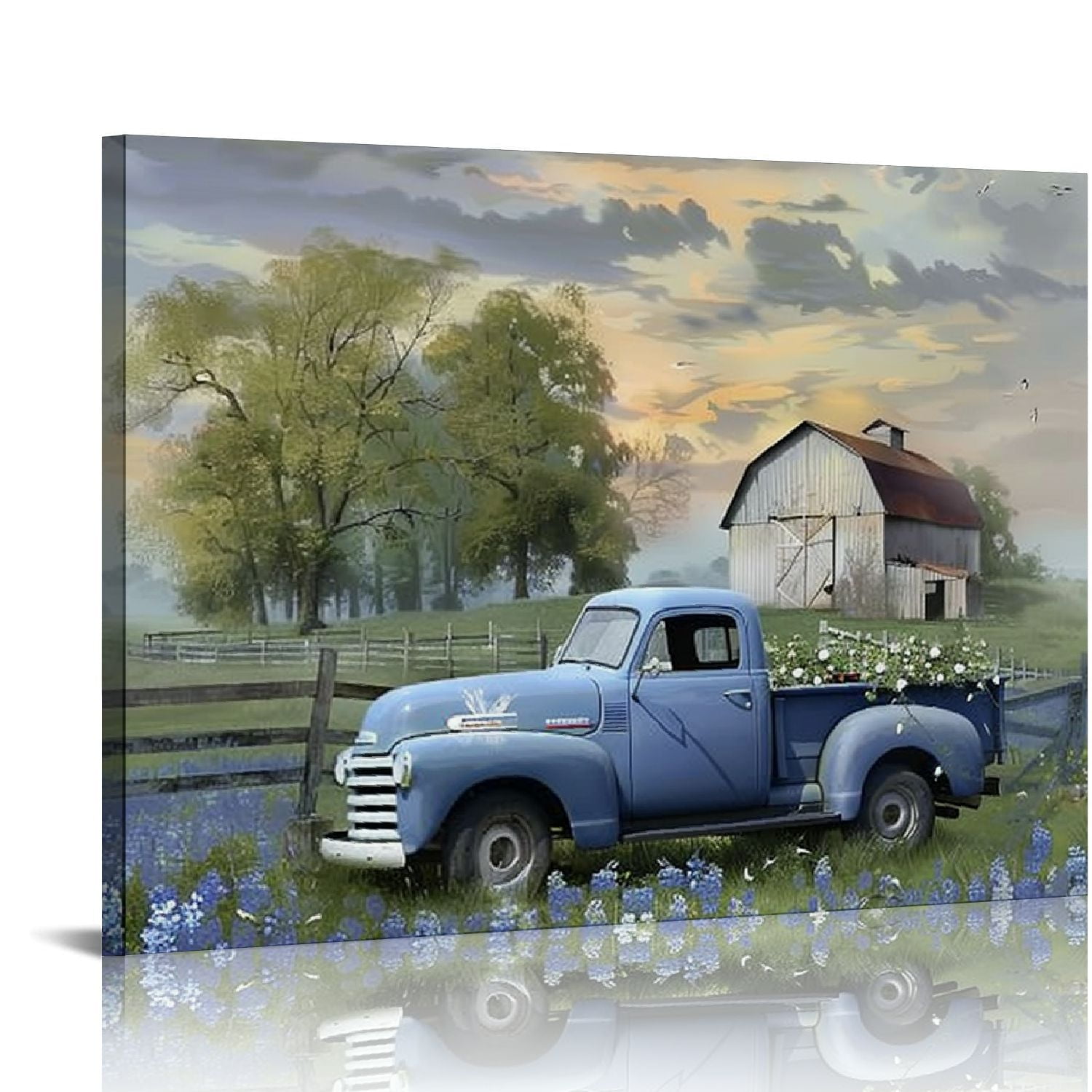 PIKWEEK Farmhouse Old Truck Canvas Wall Art, Old Barn Pictures Wall Art ...